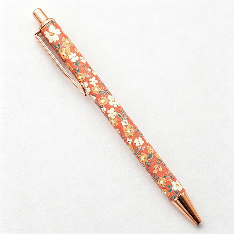 CouldNook Floral Ballpoint Pen - Wrapped Barrel and Metallic-Tone Clip Details