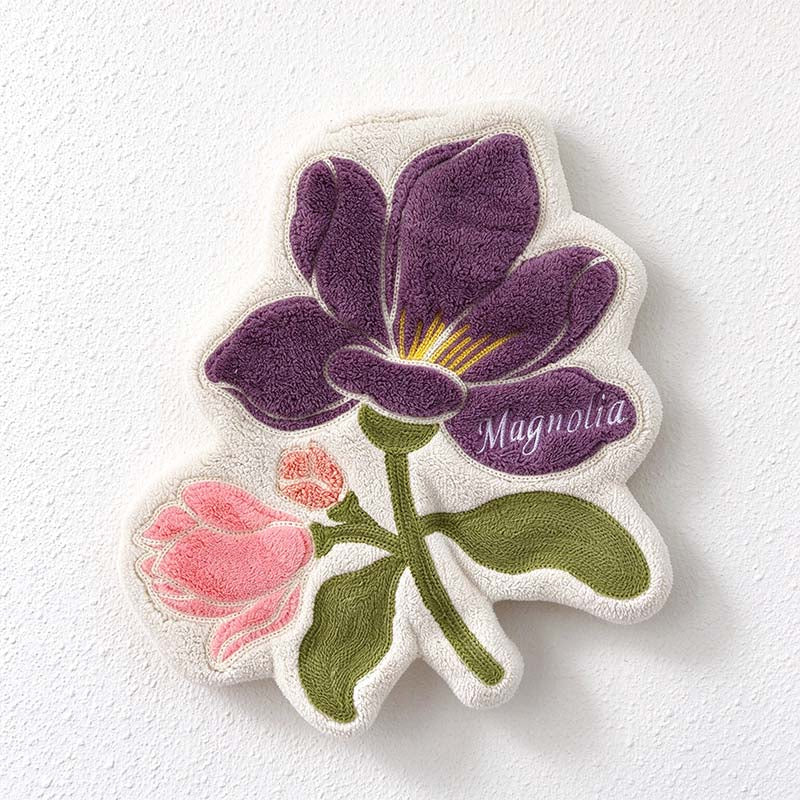 CouldNook Floral Hanging Hand Towel - Embroidered Blooms And Snap Strap