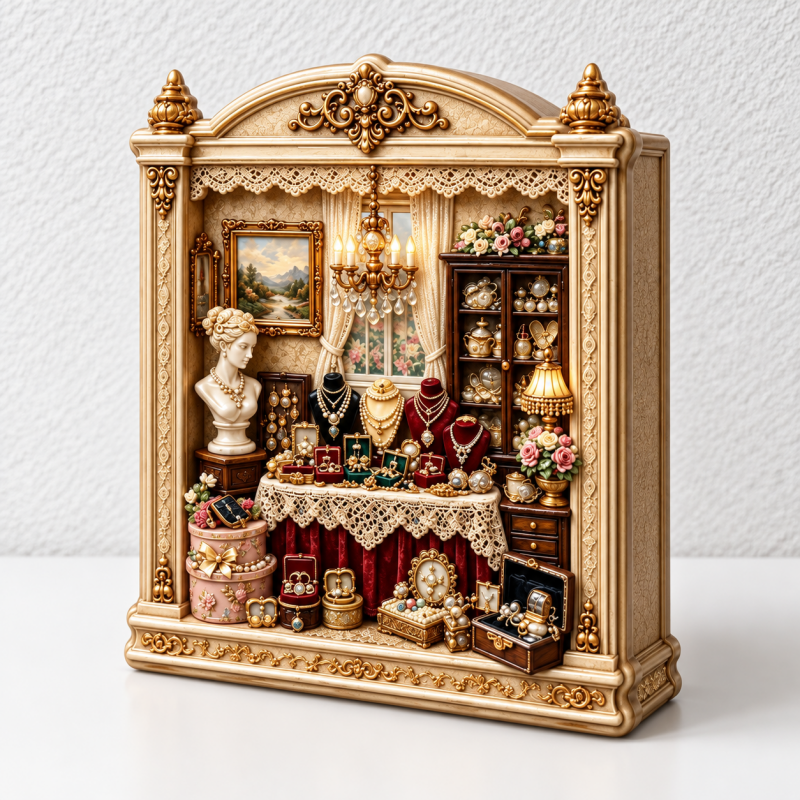 Jewelry Shop Fridge Magnet - Ornate Frame and Miniature Displays