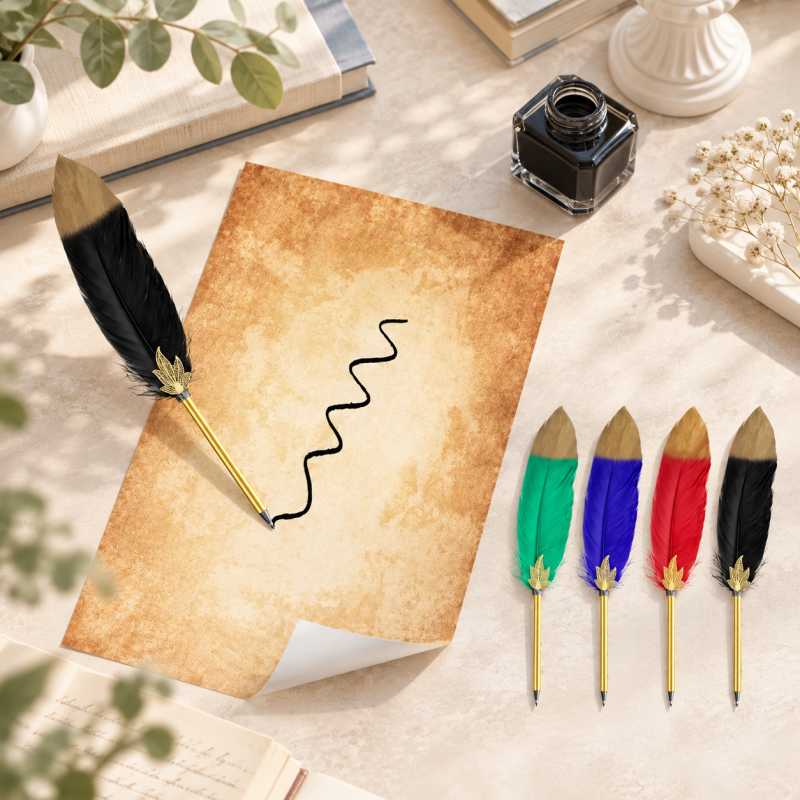 CouldNook Feather Ballpoint Pen - Gold-Tipped Plume and Maple Leaf Accent