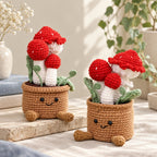 CouldNook Crocheted Mushroom Pot Ornament - Red Caps And Smiling Pot