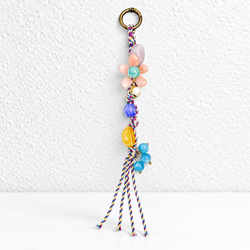 CouldNook Floral Beaded Charm - Twisted Cords and Loose Tassel Ends