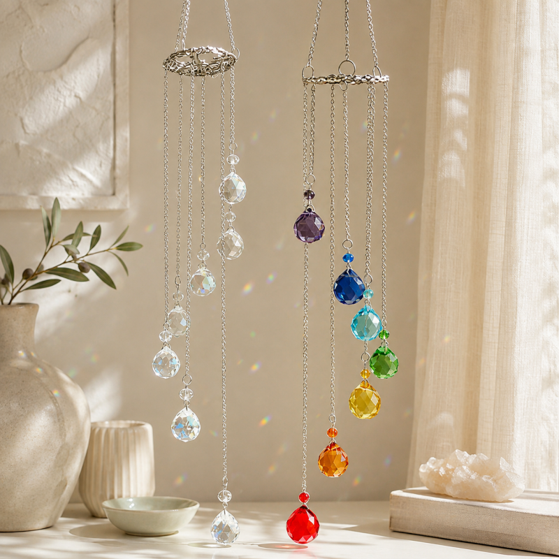 CouldNook Crystal Drop Wind Chime Ornament - Double Ring Frame