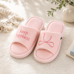 CouldNook Bow Letter House Slippers - Fuzzy Open-Toe Slide Design