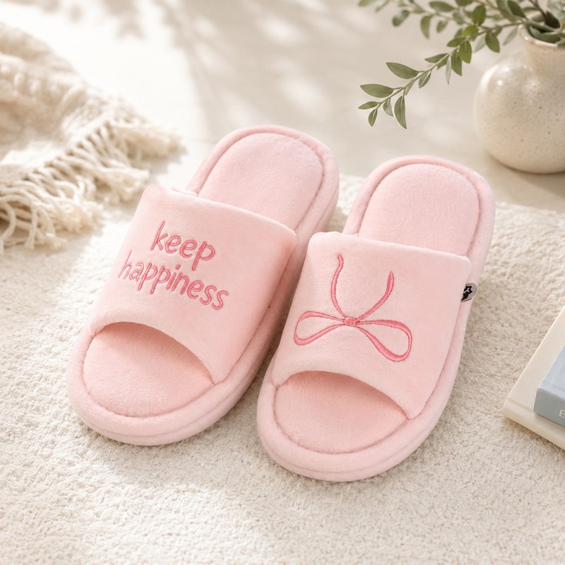 CouldNook Bow Letter House Slippers - Fuzzy Open-Toe Slide Design