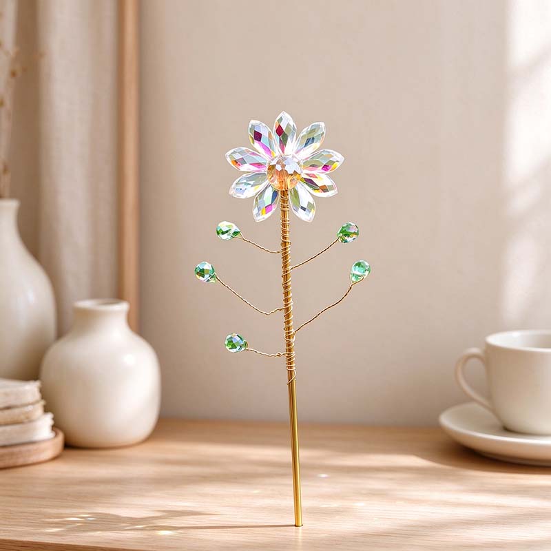 CouldNook Flower Suncatcher Plant Stake - Faceted Petals And Beaded Branches