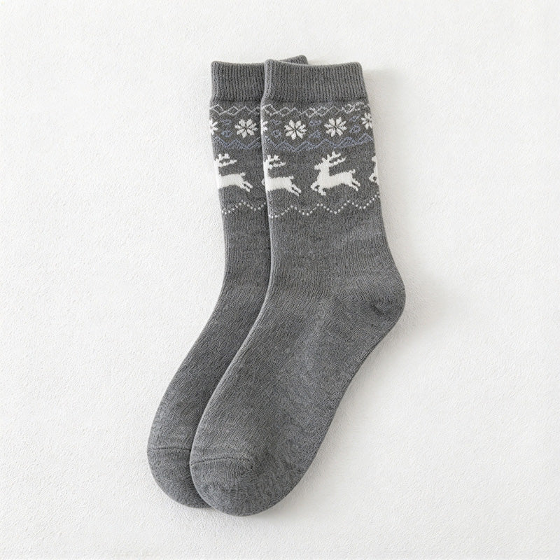 CouldNook Reindeer Pattern Crew Socks - Snowflake Bands And Heathered Body
