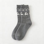 CouldNook Reindeer Pattern Crew Socks - Snowflake Bands And Heathered Body