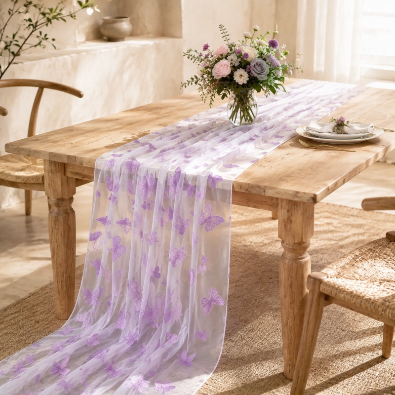 CouldNook Butterfly Mesh Table Runner - Sheer Flocked Party Accent