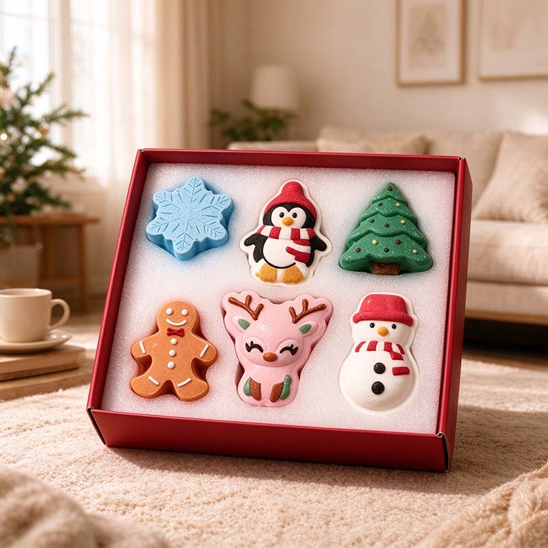 CouldNook Christmas Bath Bombs - Six Holiday Shapes And Gift Box Option