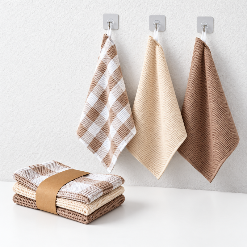 Cotton Waffle Dishcloth Set with Coordinated Patterns
