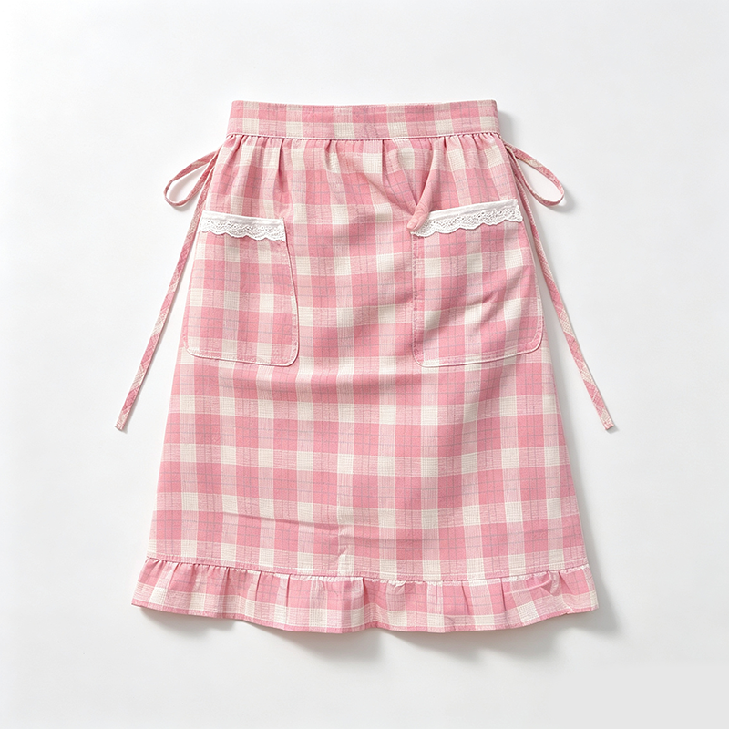 CouldNook Gingham Waist Apron - Curved Picnic Ruffle Accent