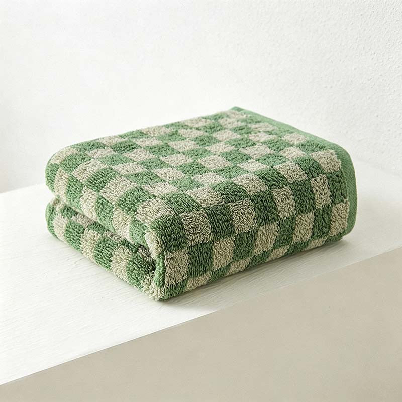 CouldNook Checkerboard Cotton Face Towel - Contrasting Jacquard Woven Squares