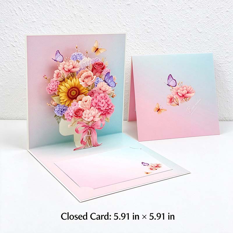 Butterfly Bouquet Pop-Up Greeting Card with Message Space