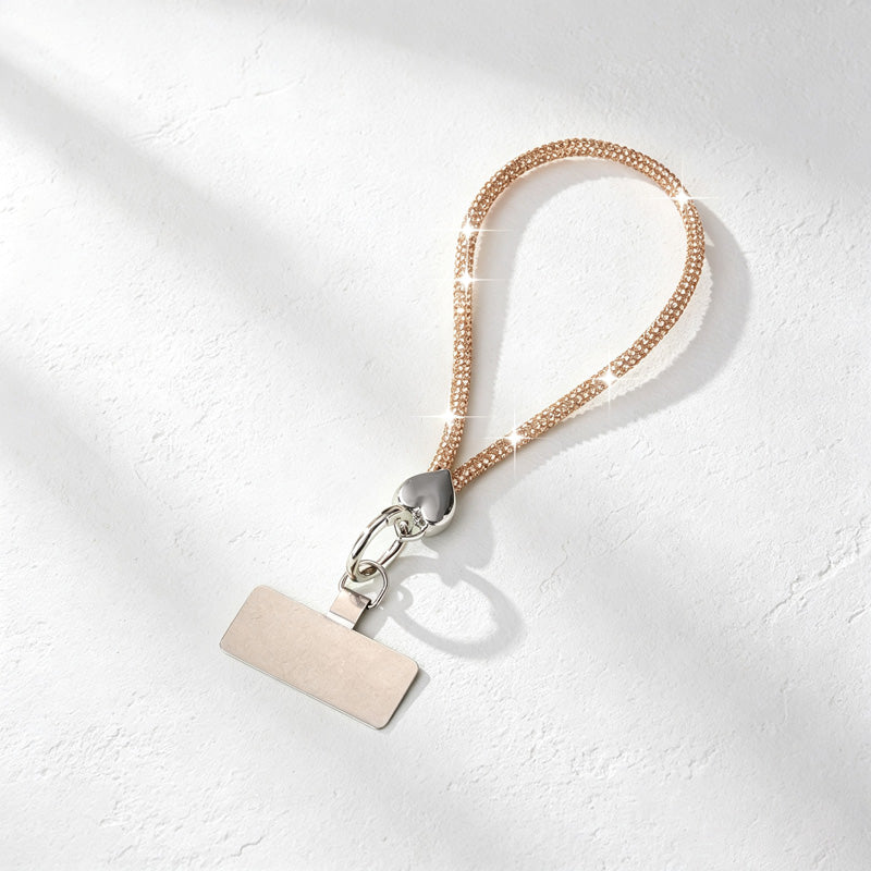 CouldNook Rhinestones Set Wrist Phone Strap with Heart-Shaped Links