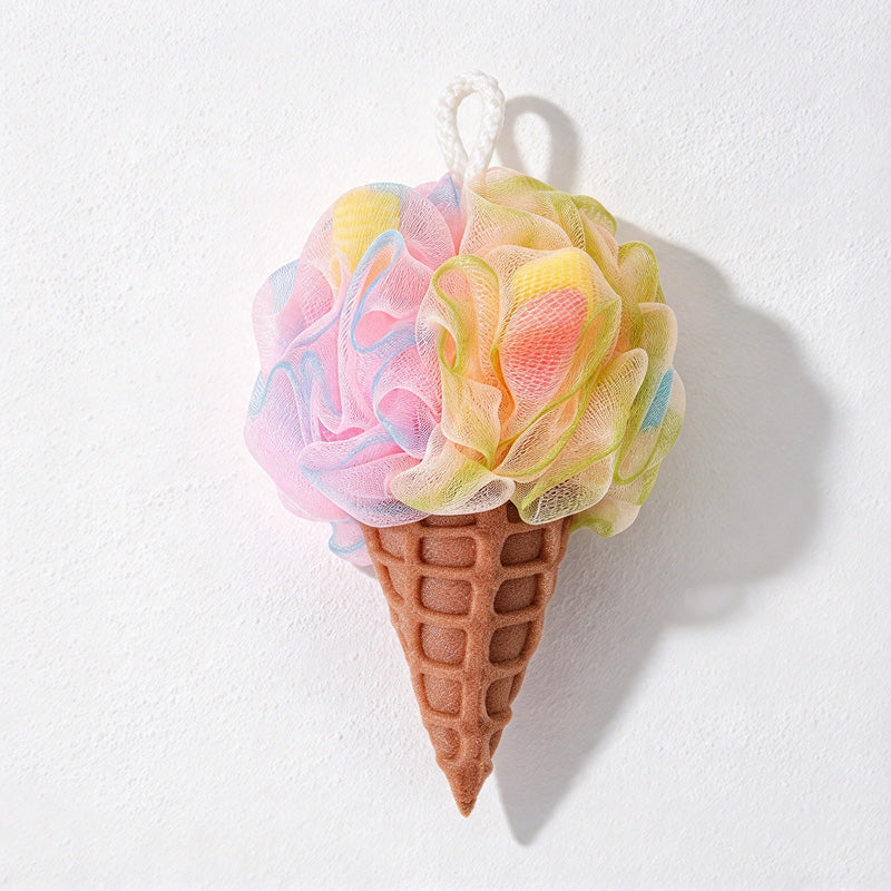 CouldNook Ice-Cream Bath Pouf - Pastel Mesh Scoop and Textured Cone