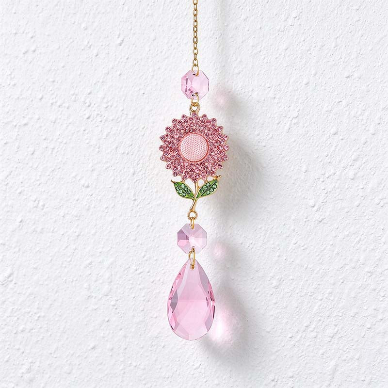 CouldNook Flower Teardrop Suncatcher - Jeweled Bloom And Linked Faceted Drop