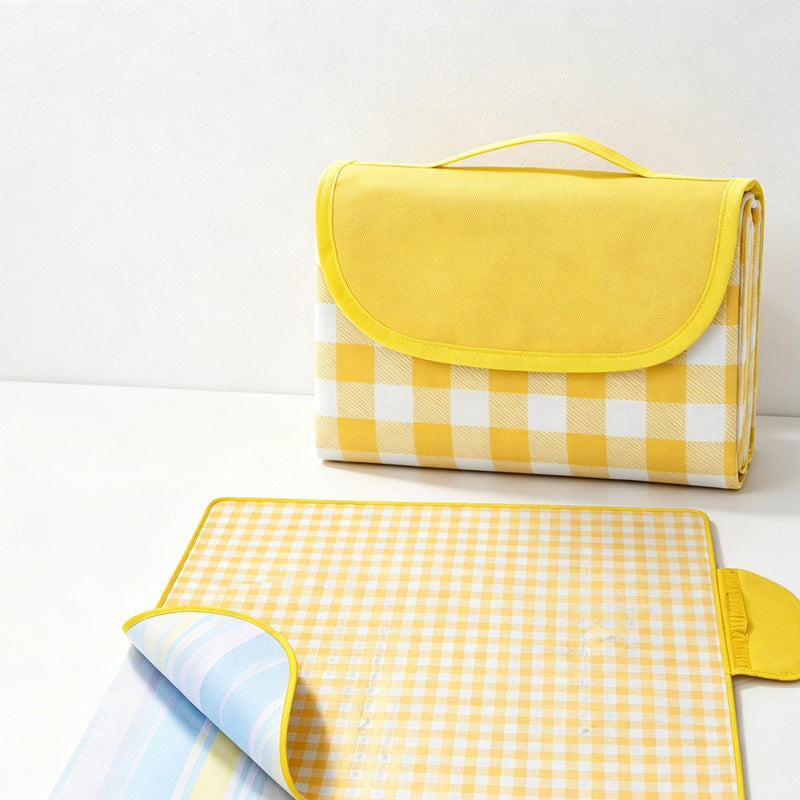 CouldNook Gingham Foldable Picnic Mat - Attached Carry Flap