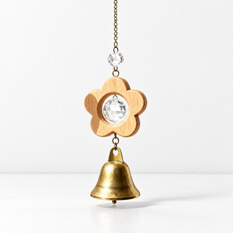 CouldNook Wooden Bell Hanging - Open Motif Frame And Faceted Center Drop