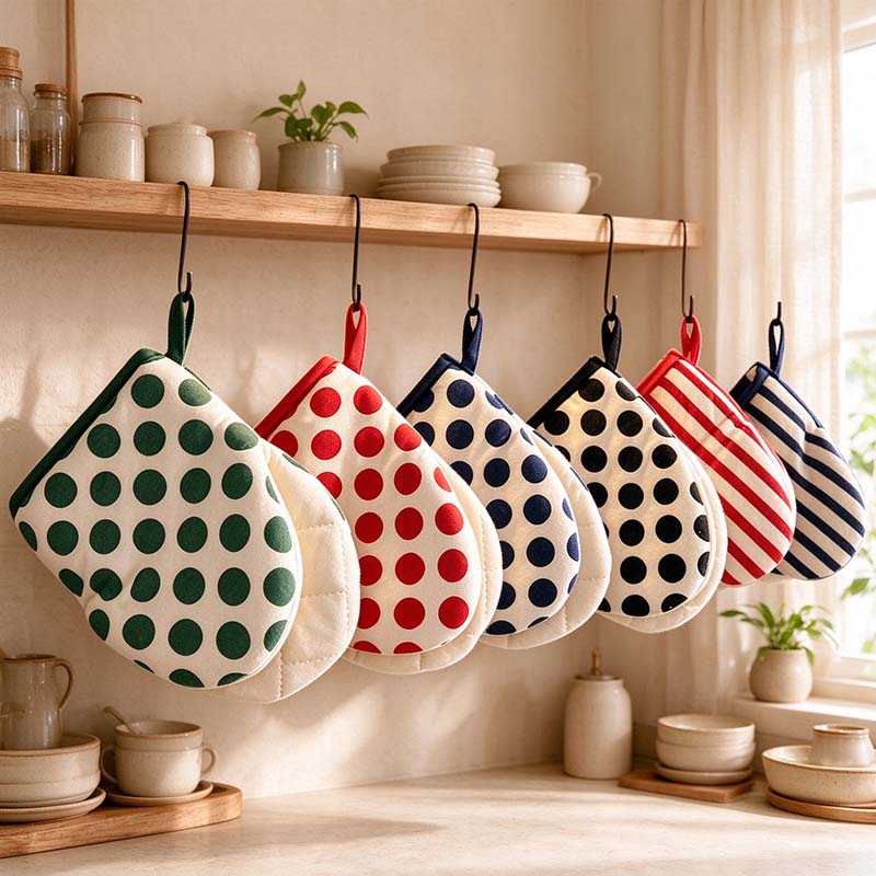 CouldNook Pinch Oven Mitt - Printed Top And Pale Quilted Underside