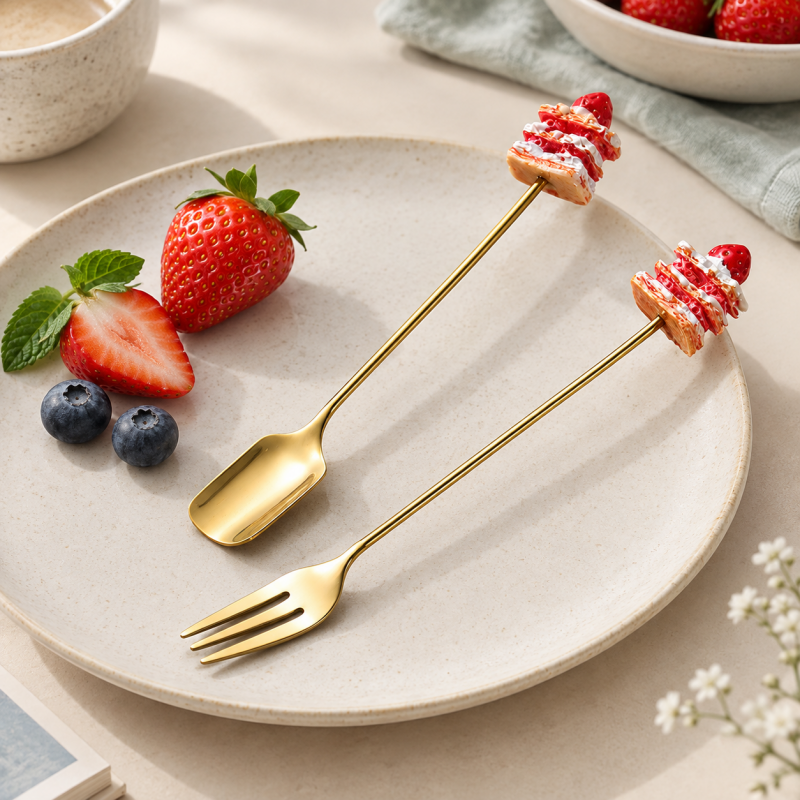 CouldNook Stainless Steel Dessert Spoon/Fork - Layered Visible Details