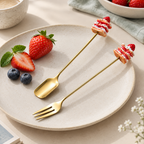 CouldNook Stainless Steel Dessert Spoon/Fork - Layered Visible Details