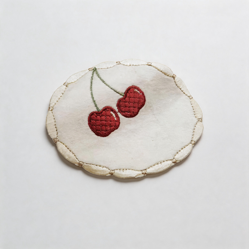 CouldNook Cherry Embroidered Coaster - Breakfast Table Accent(Non-Adhesive）