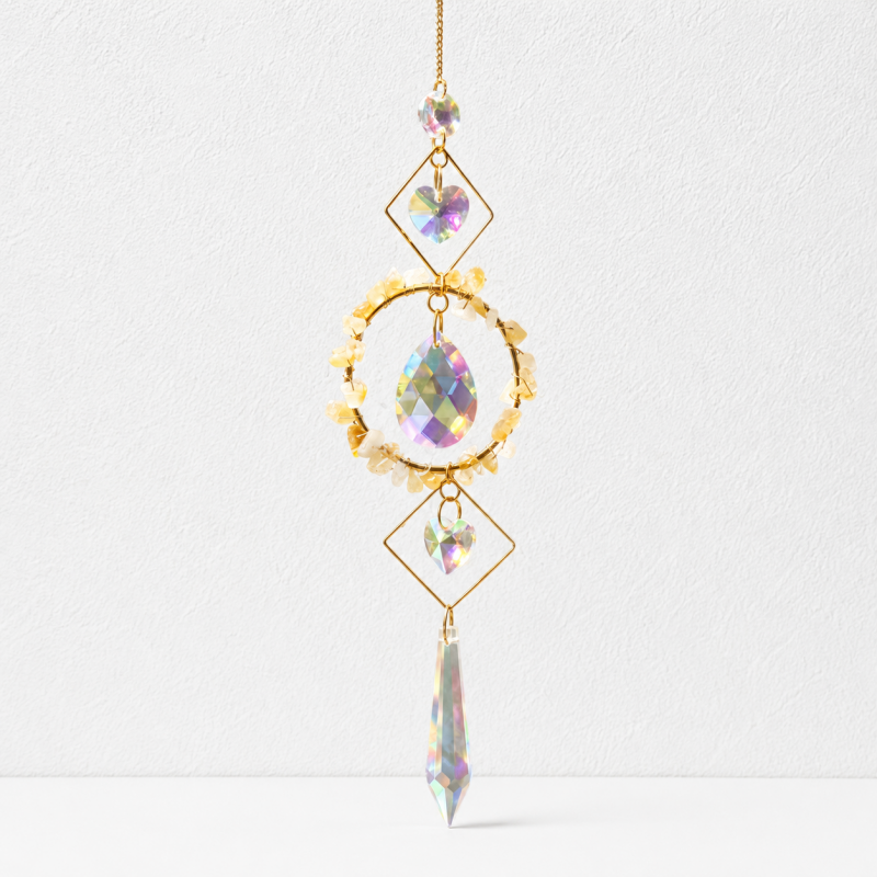 CouldNook Stone Ring Suncatcher Ornament - Geometric Crystal Drops