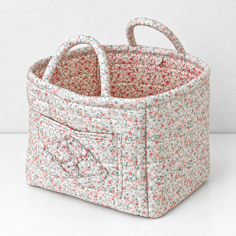 CouldNook Quilted Fabric Storage Basket - Twin Handles And Front Pocket