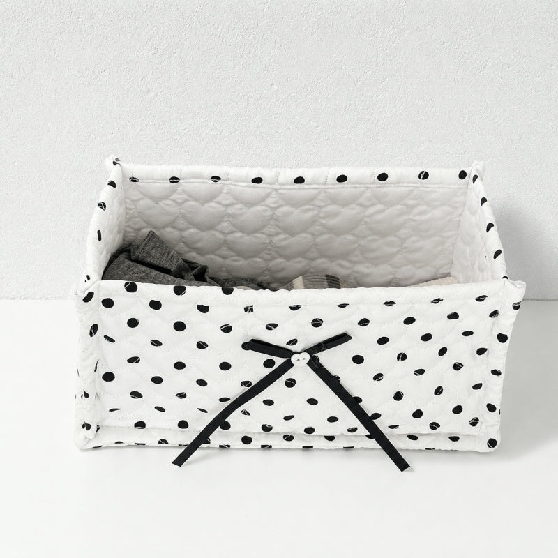 CouldNook Polka Dot Quilted Storage Bin Rectangular Bow‑Decorated Desktop Organizer