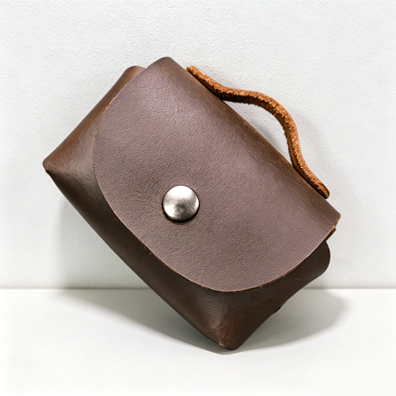 CouldNook Minimalist Leather Coin Pouch - Niche Flip-Top Earphone Bag