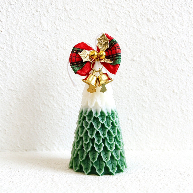 Christmas Fir Scented Tree Candles with Snowy Details
