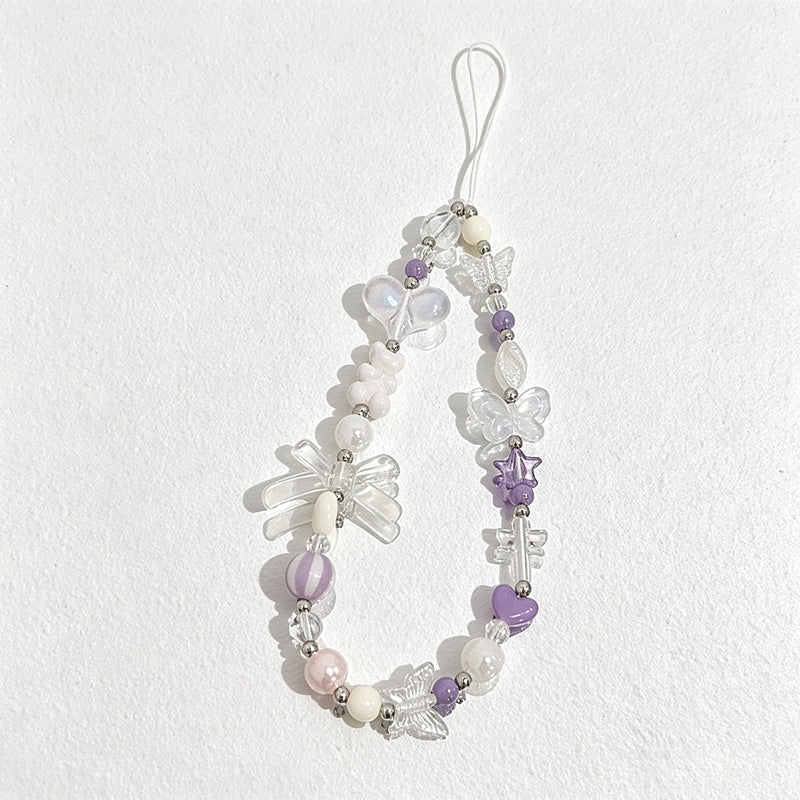 CloudNook Purple Bow Phone Lanyard‑Crystal Beaded Wrist Charm