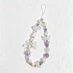 CloudNook Purple Bow Phone Lanyard‑Crystal Beaded Wrist Charm