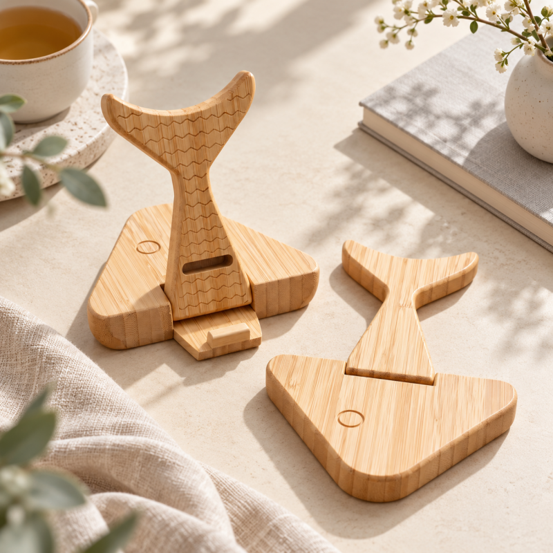 CouldNook Fish Phone Stand - Folding Bamboo Body and Engraved Scale Detail