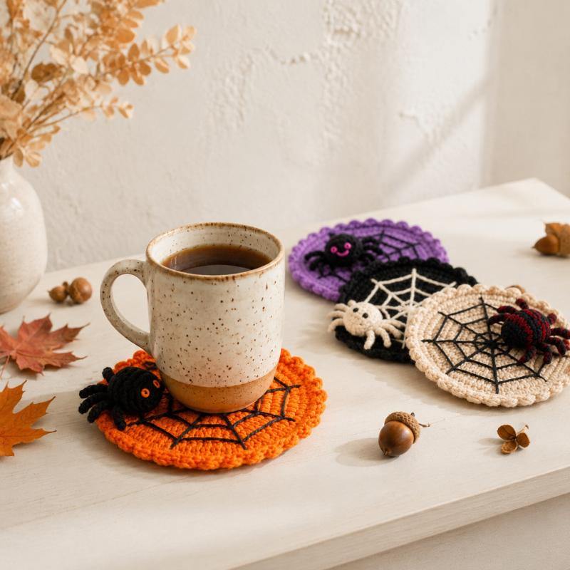 CouldNook Spiderweb Yarn Coaster - Raised Spider and Circular Pattern