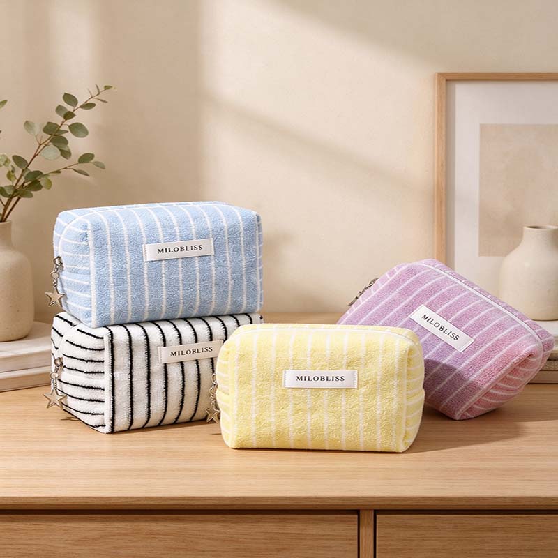 CouldNook Striped Cosmetic Bag - Towel Texture And Star Zipper Pull