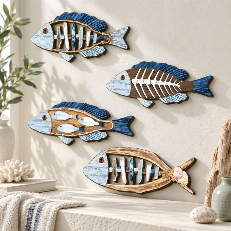 CouldNook Fish Wall Plaque - Painted Motifs and Shaped Outline