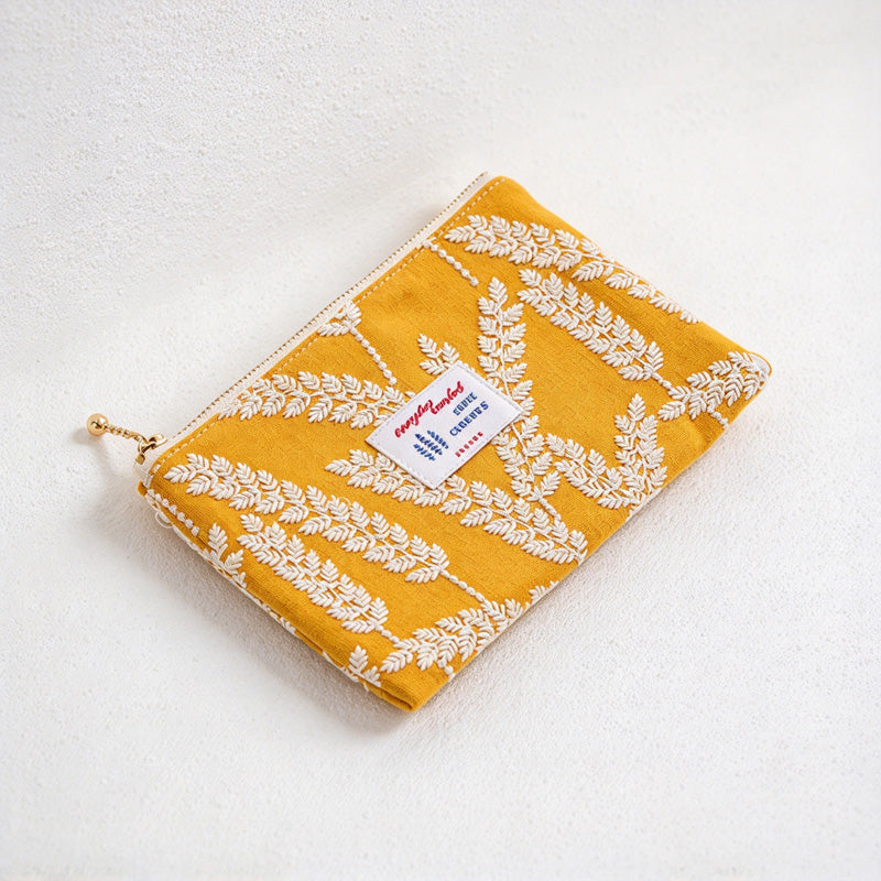 CouldNook Embroidered Zip Makeup Pouch - Cotton Lining And Nature Motifs