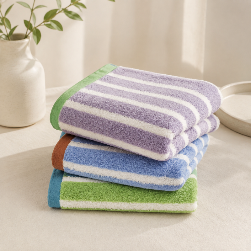 CouldNook Color Block Cotton Towel - Striped Face and Bath Sizes