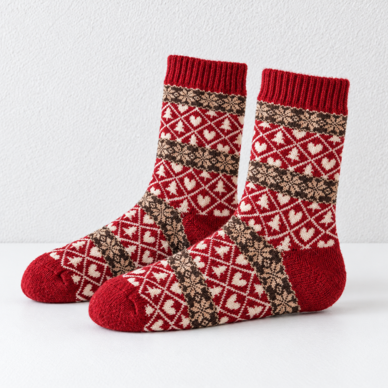 CouldNook Christmas Fair Isle Socks - Red Patterned Knits