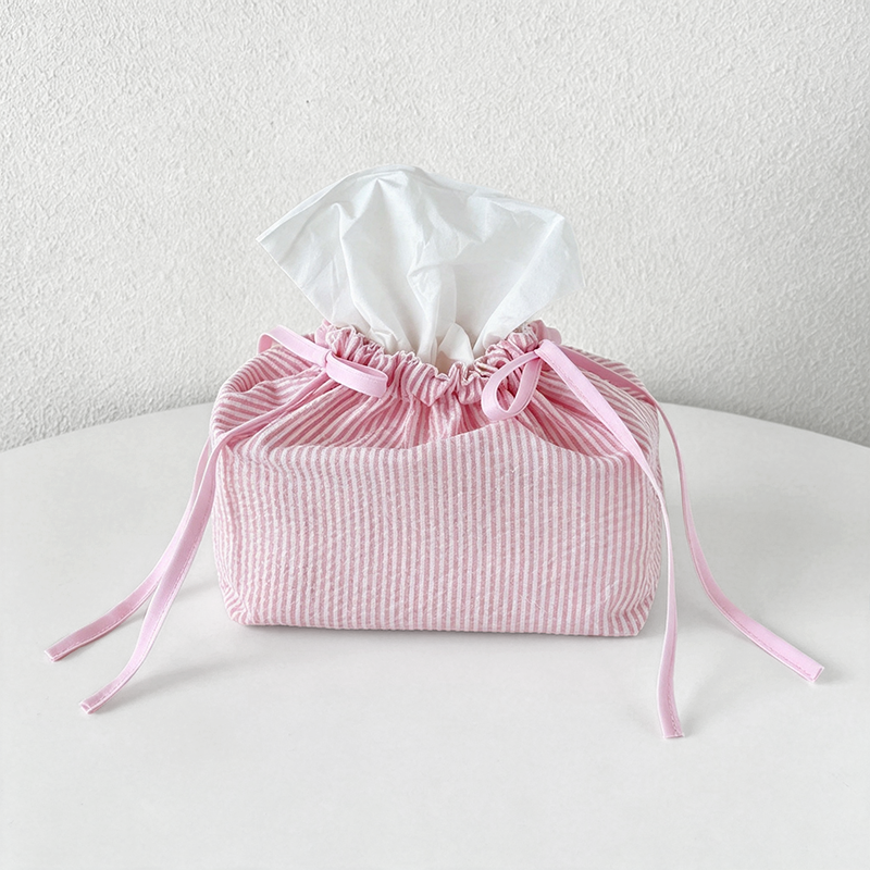 CouldNook Striped Drawstring Tissue Box - Colorful Desk Pouch