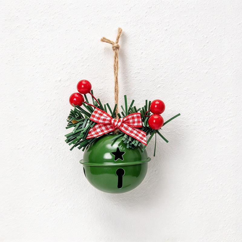 CouldNook Christmas Bell Ornament - Checkered Bows and Greenery Accents