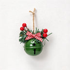 CouldNook Christmas Bell Ornament - Checkered Bows and Greenery Accents