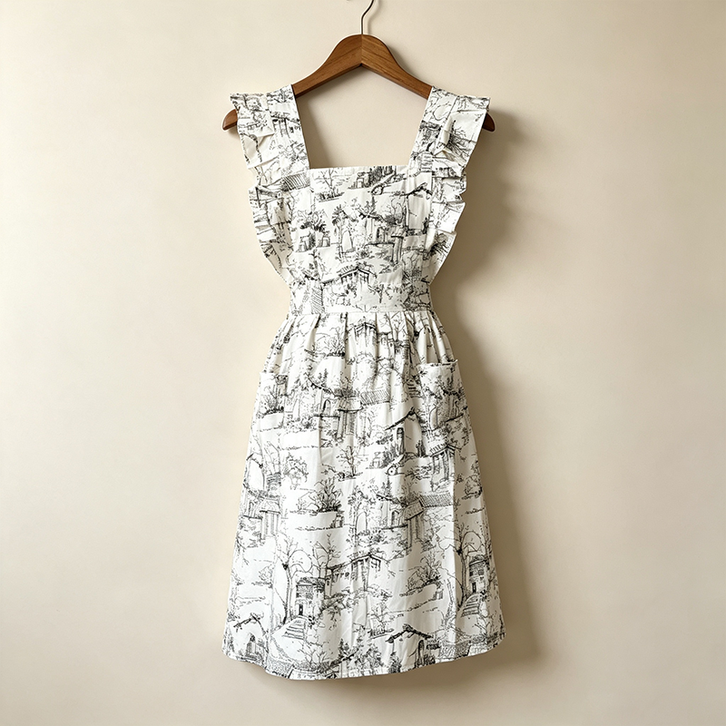 CouldNook Toile Ruffle Apron - Storybook Home Kitchen Silhouette