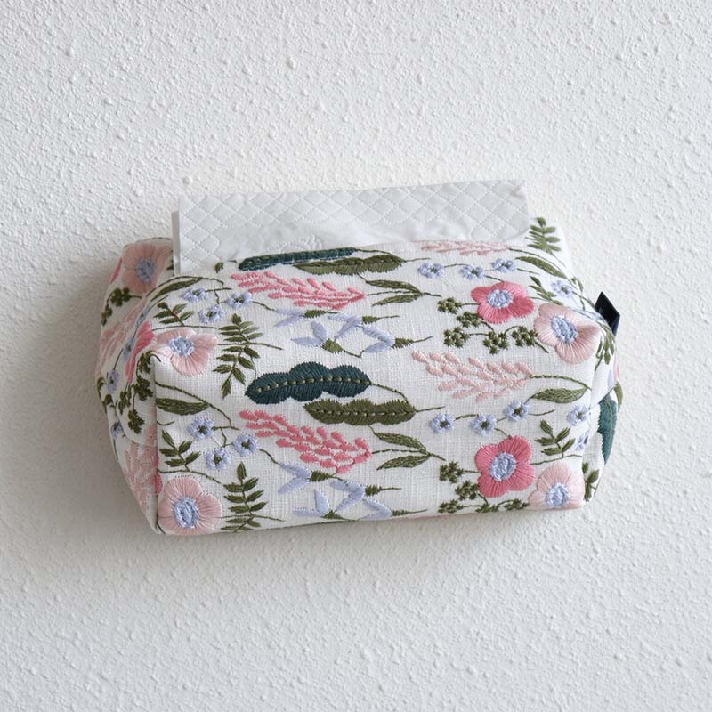 CouldNook Decorative Embroidered Tissue Cover - Stitched Motifs And Top Opening