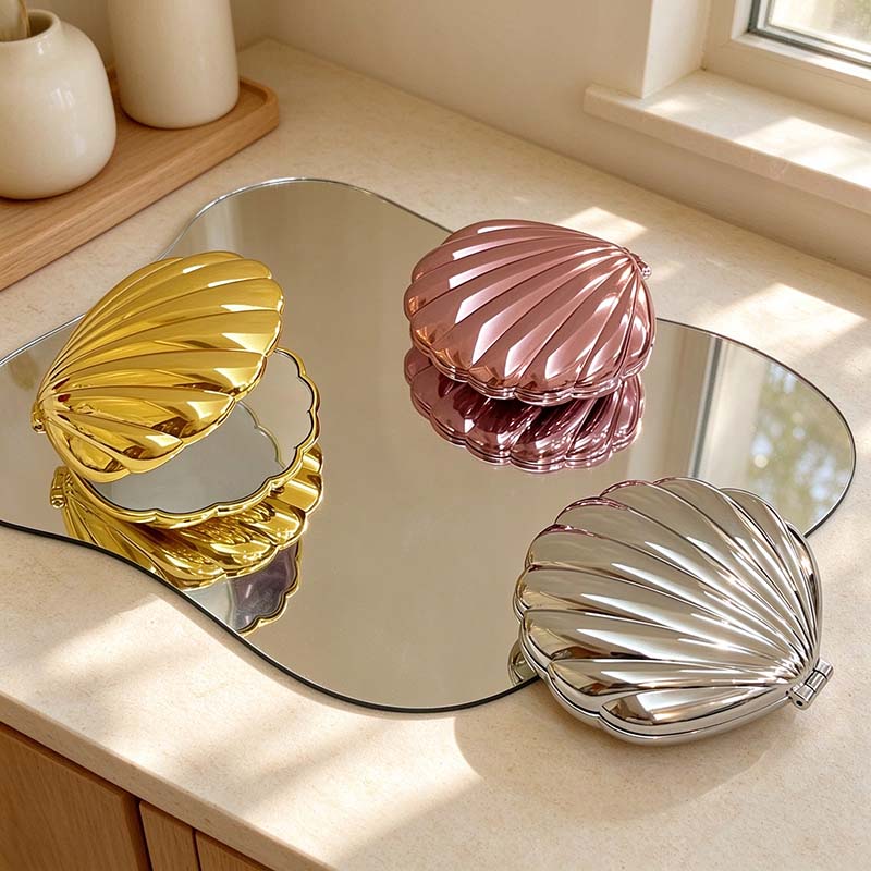 CouldNook Compact Mirror - Ribbed Seashell Shape