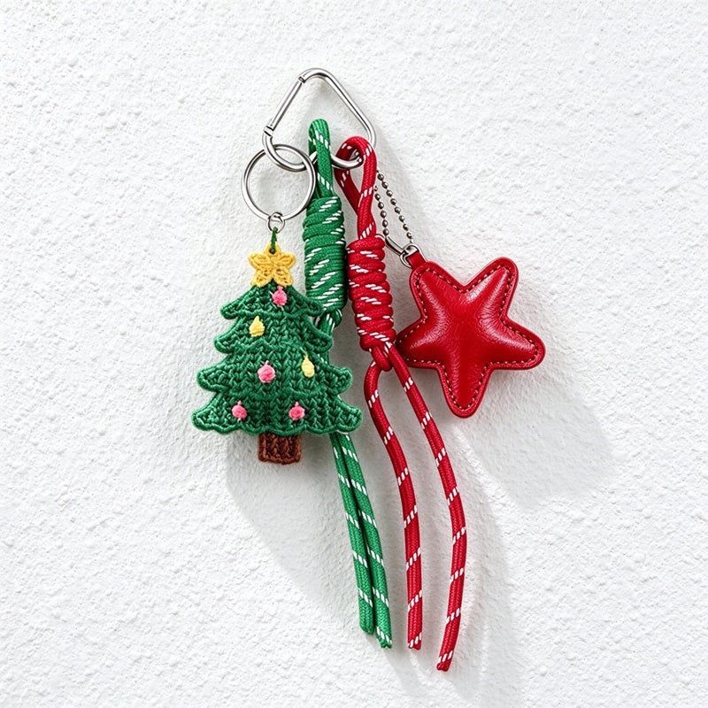 Christmas Keychain Bag Charm with Knotted Cord Tails