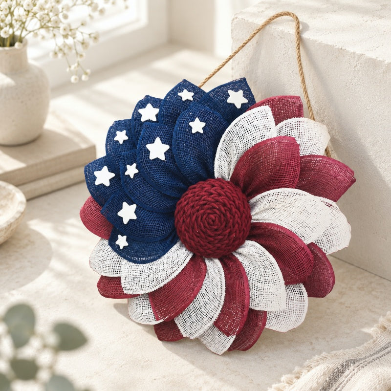 CouldNook Patriotic Flower Wall Plaque - Star Pattern and Petal Design