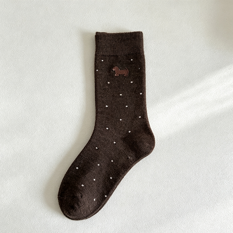 CouldNook Dachshund Crew Socks - Warm Embroidered Dotted Pattern